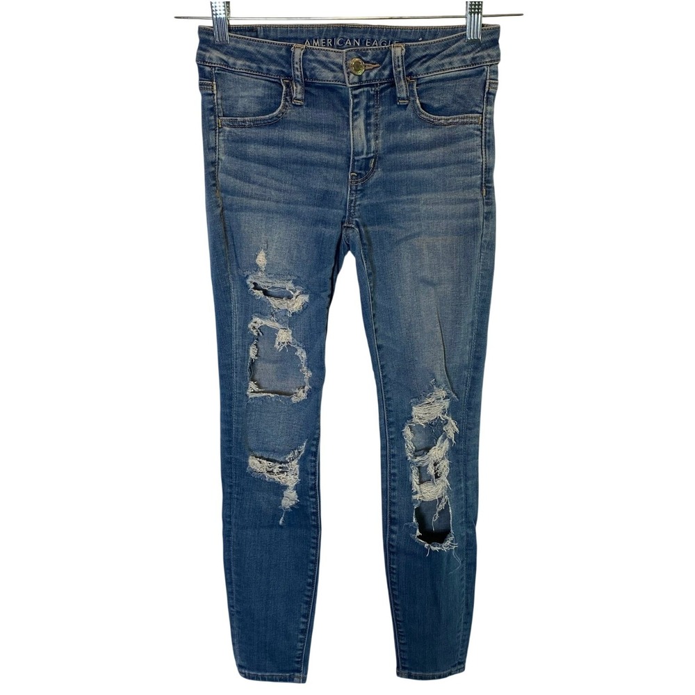 American Eagle Women's 4 Short Distressed Jeggings Next Level Stretch Mid Rise